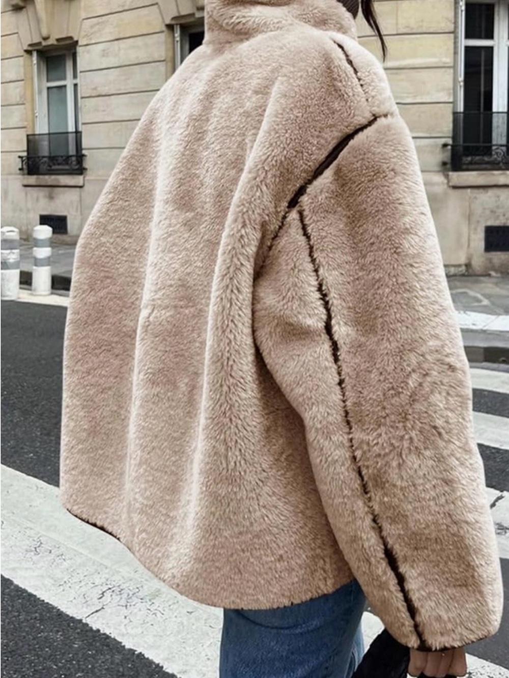 Faux Shearling Jacket Women’s Medium Beige Brown Trim Button Down NWT - Picture 6 of 9